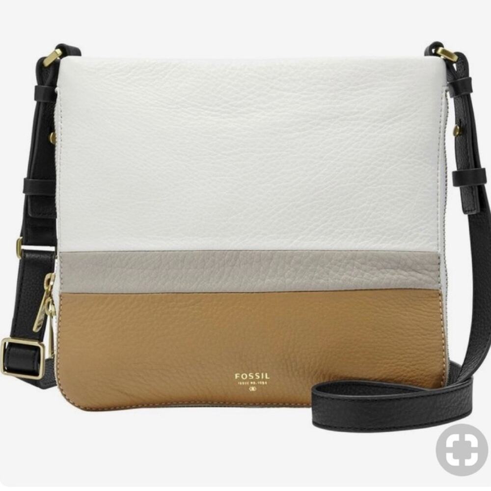 Fossil Ivory Tan Preston Pebble Cowhide Leather Crossbody Bag